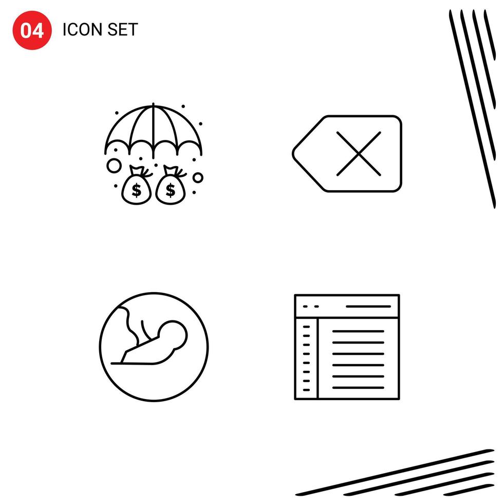 Set of 4 Modern UI Icons Symbols Signs for deposit embryo protection delete app Editable Vector Design Elements