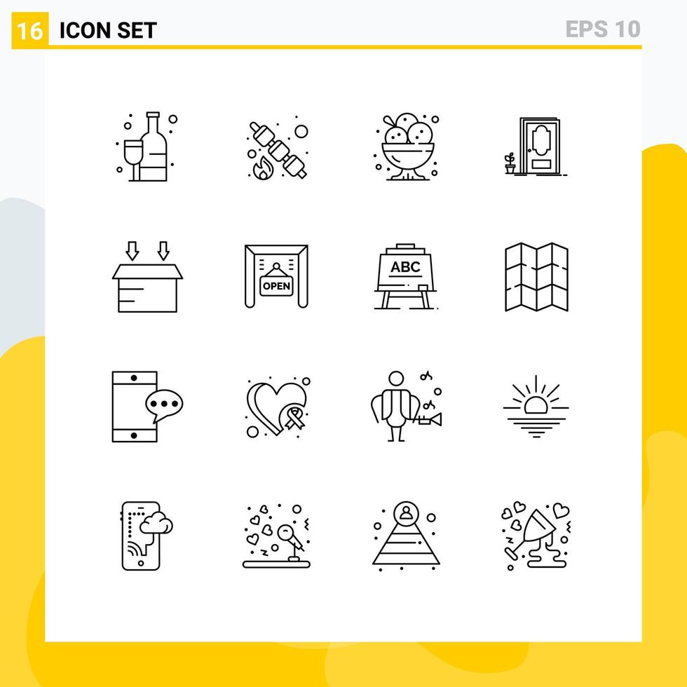 Set of 16 Vector Outlines on Grid for box wood cafe closed restaurant Editable Vector Design Elements