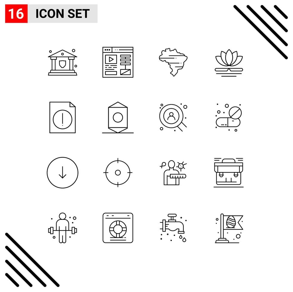 Group of 16 Outlines Signs and Symbols for candy document map alert massage Editable Vector Design Elements