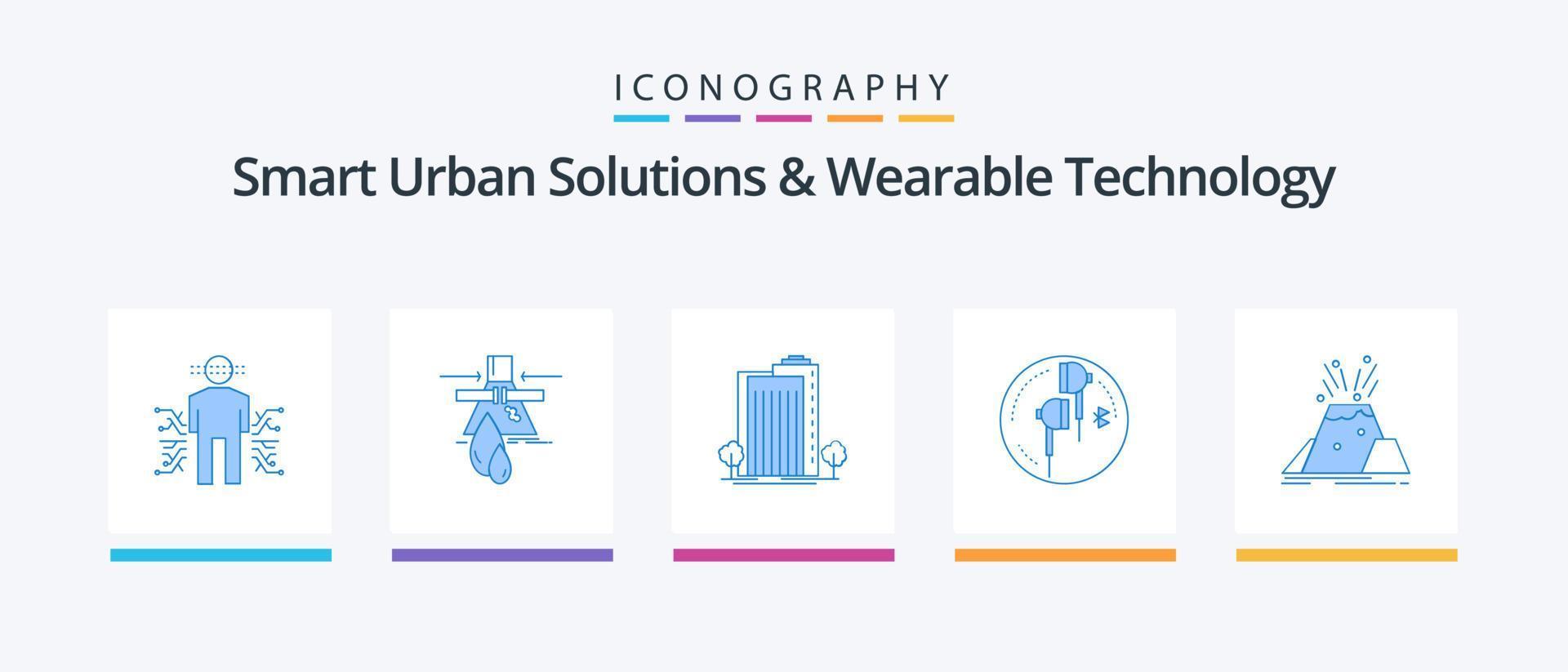 Smart Urban Solutions And Wearable Technology Blue 5 Icon Pack Including phone. headphone. factory. smart. plant. Creative Icons Design vector