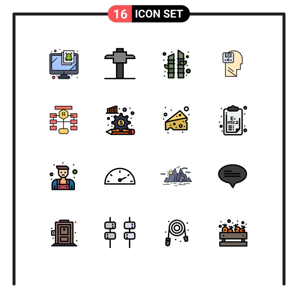 Group of 16 Modern Flat Color Filled Lines Set for data flow sauna flowchart user Editable Creative Vector Design Elements