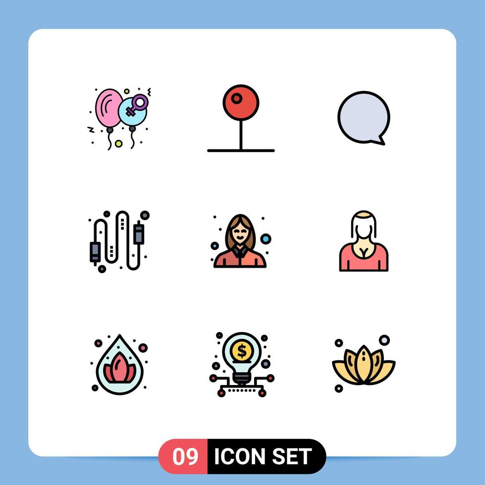 grupo de símbolos de icono universal de 9 colores planos de línea de relleno modernos de conexión de avatar elementos de diseño de vector editables de audio de computadora multimedia
