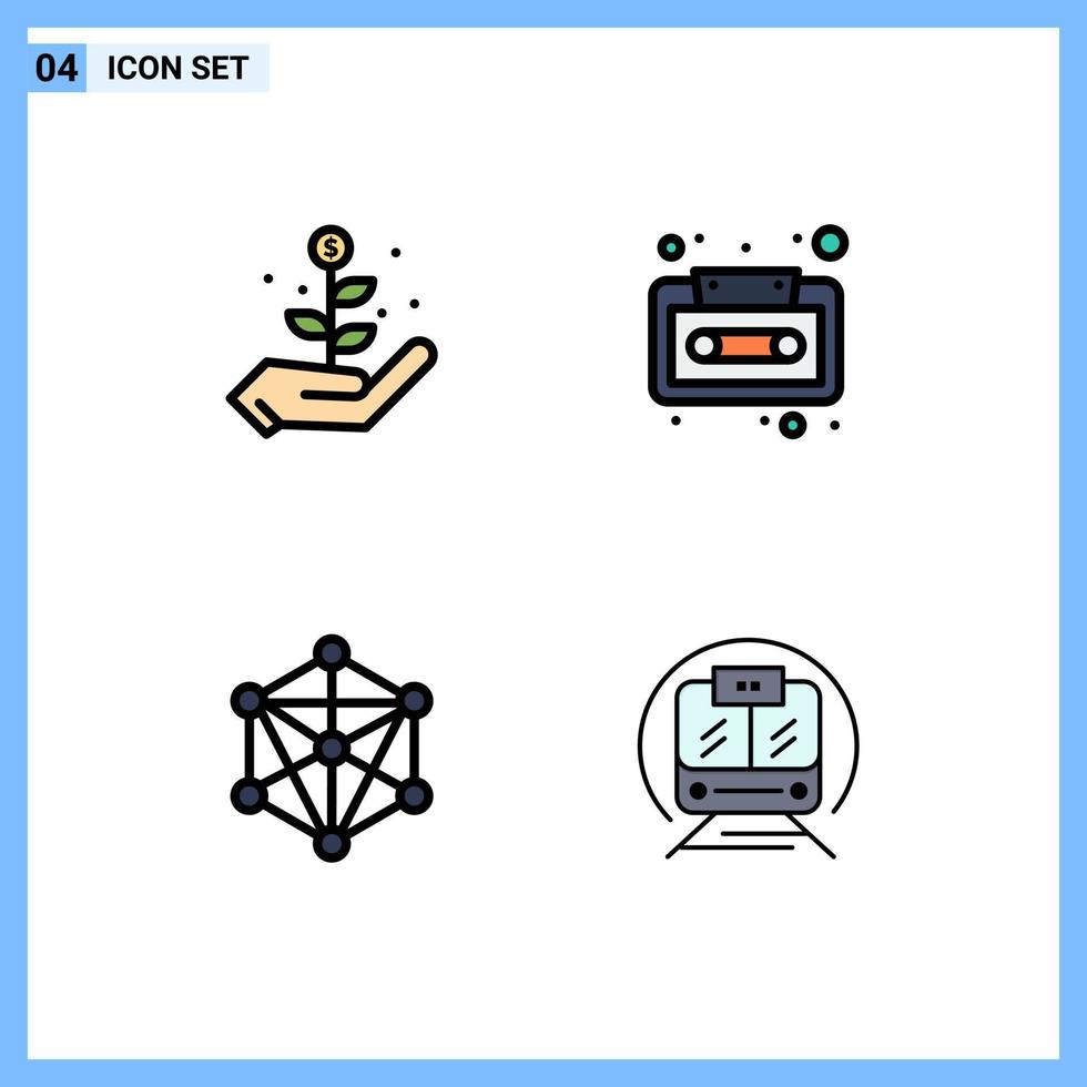 Universal Icon Symbols Group of 4 Modern Filledline Flat Colors of growth learning audio tape speed train Editable Vector Design Elements