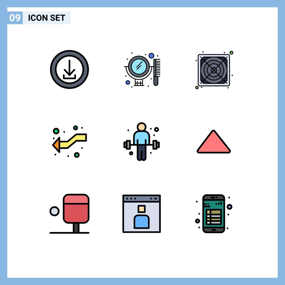 Pack of 9 Modern Filledline Flat Colors Signs and Symbols for Web Print Media such as exercise left set intersection arrows Editable Vector Design Elements