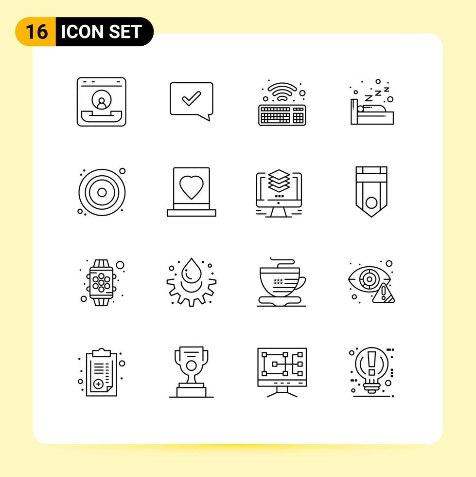 paquete de iconos de vector de stock de 16 signos y símbolos de línea para el éxito de dvd cd dormir noche elementos de diseño de vector editables