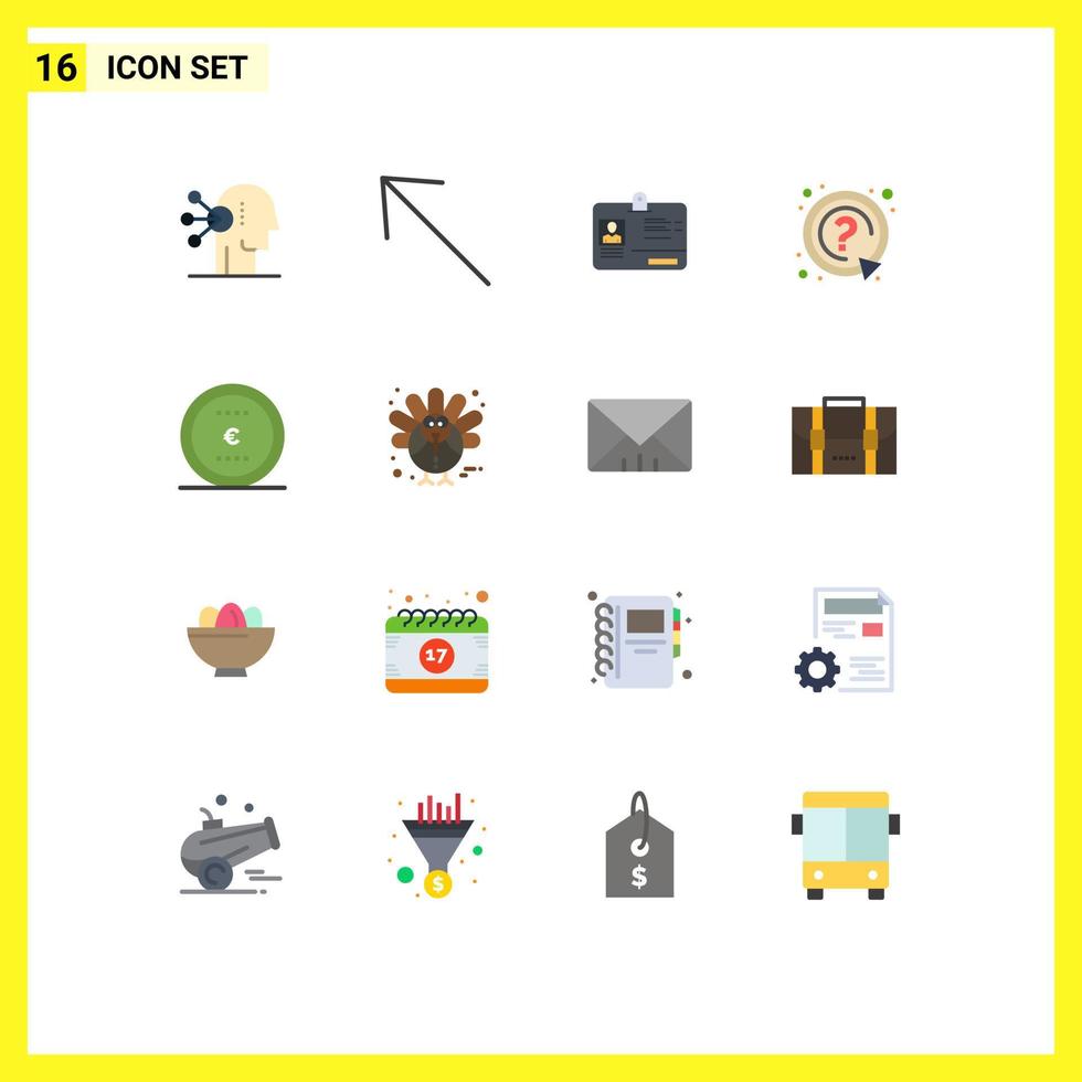 Mobile Interface Flat Color Set of 16 Pictograms of money business card support mark Editable Pack of Creative Vector Design Elements