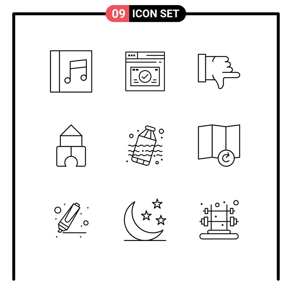User Interface Pack of 9 Basic Outlines of refresh water thumbs down waste toy Editable Vector Design Elements