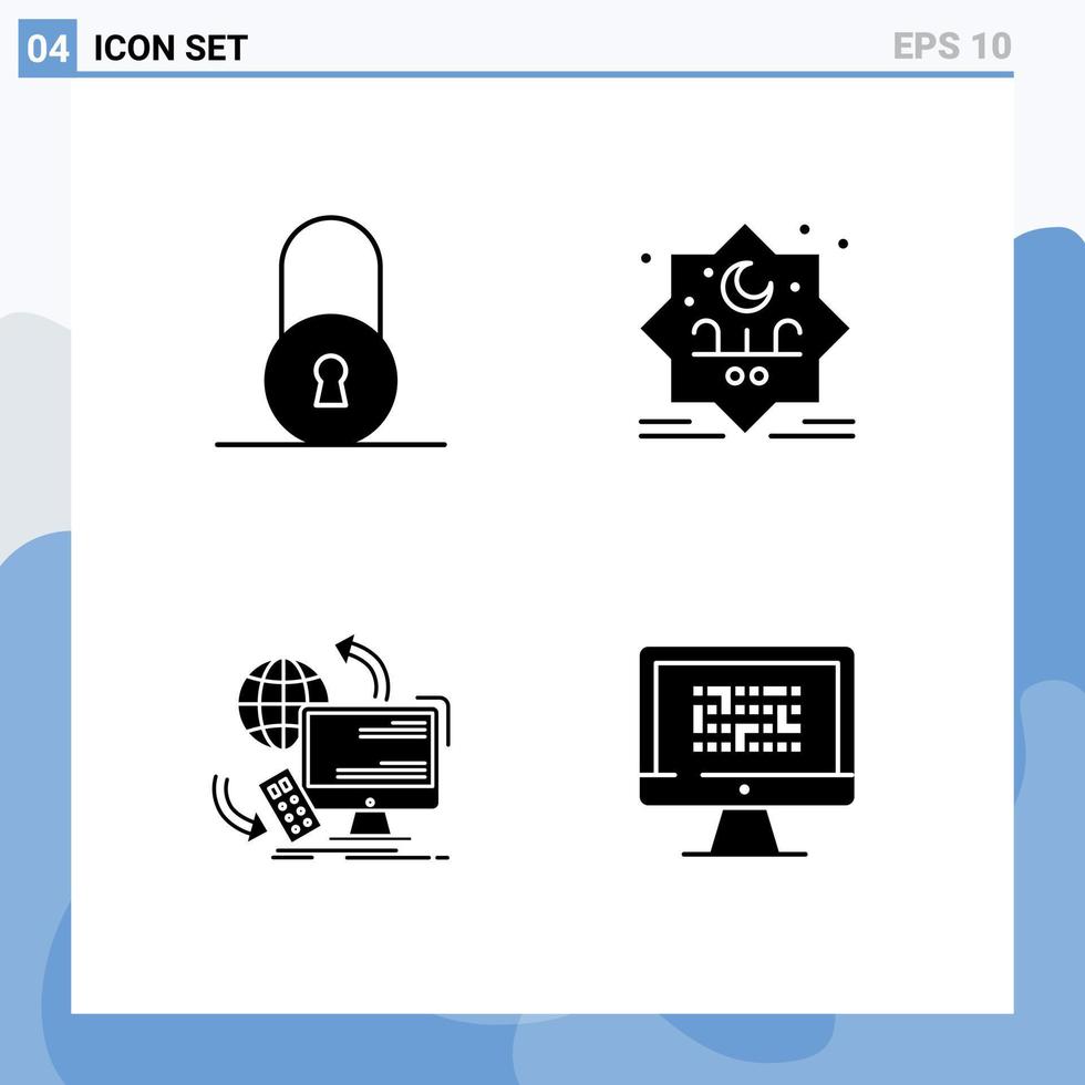 4 Solid Glyph concept for Websites Mobile and Apps lock monitoring star stamp security Editable Vector Design Elements