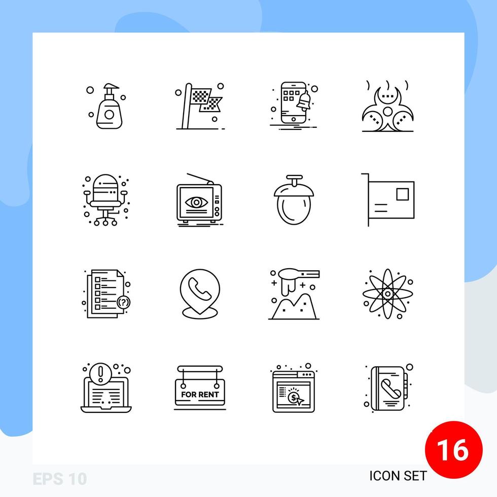 Mobile Interface Outline Set of 16 Pictograms of office infection flag danger biohazard Editable Vector Design Elements