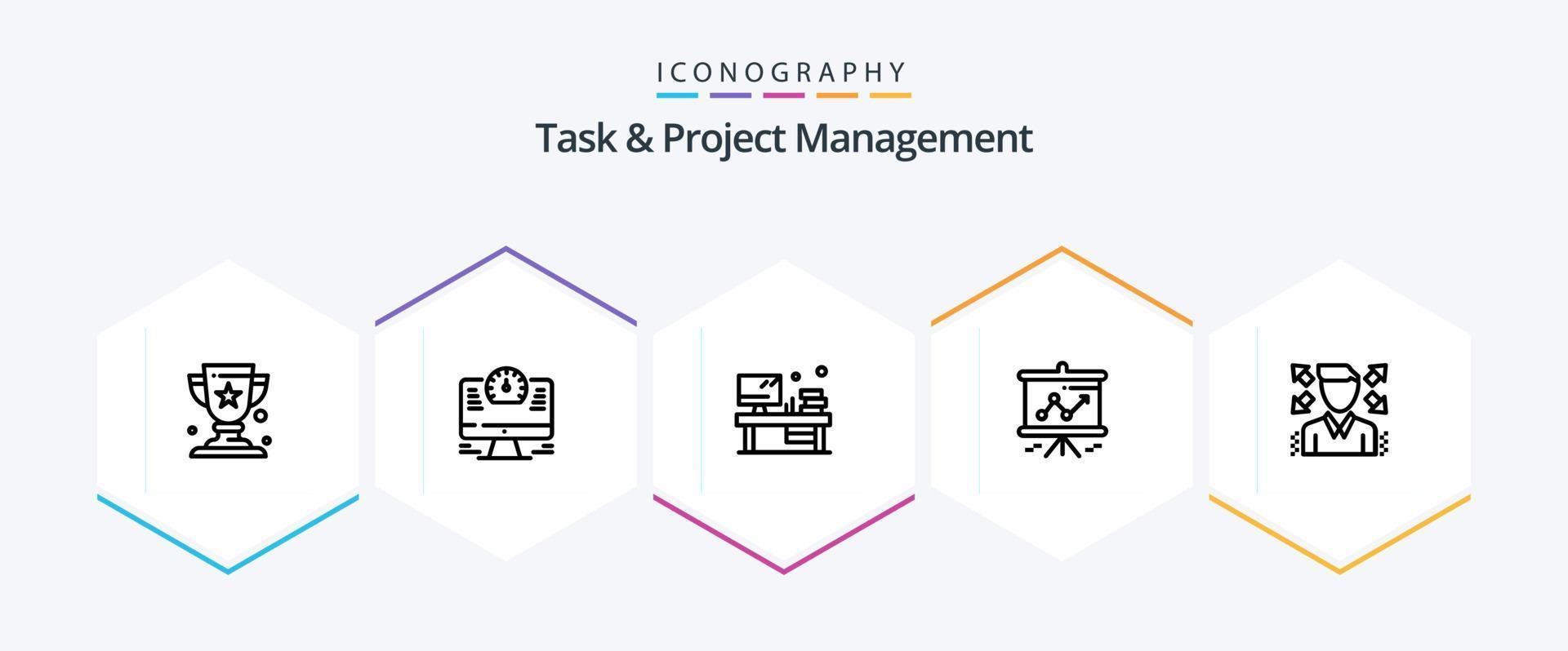 Task And Project Management 25 Line icon pack including presentation . chart . watch. book vector