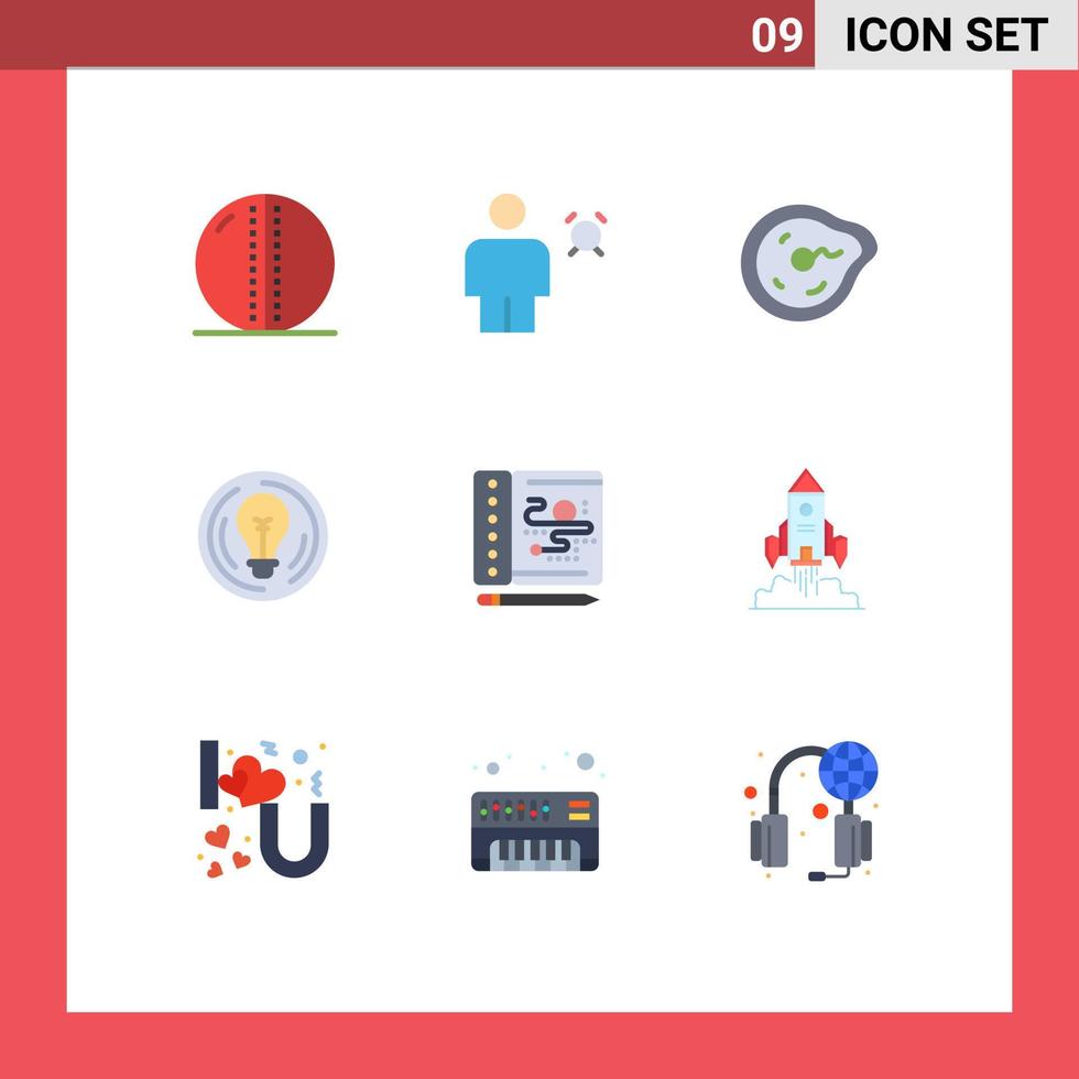 9 Flat Color concept for Websites Mobile and Apps circle bulb human physics motion Editable Vector Design Elements