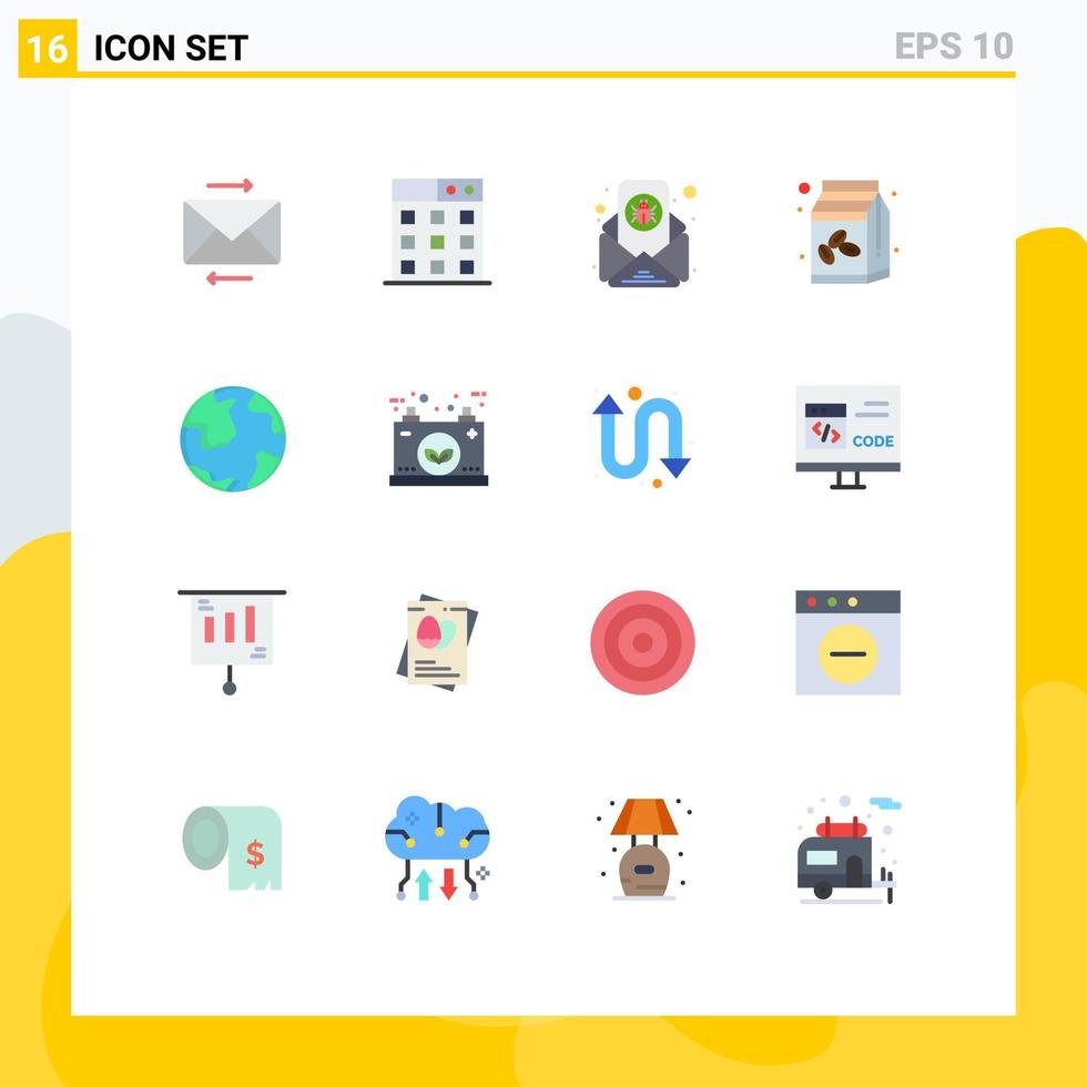 Mobile Interface Flat Color Set of 16 Pictograms of geography globe email virus earth sugar bowl Editable Pack of Creative Vector Design Elements