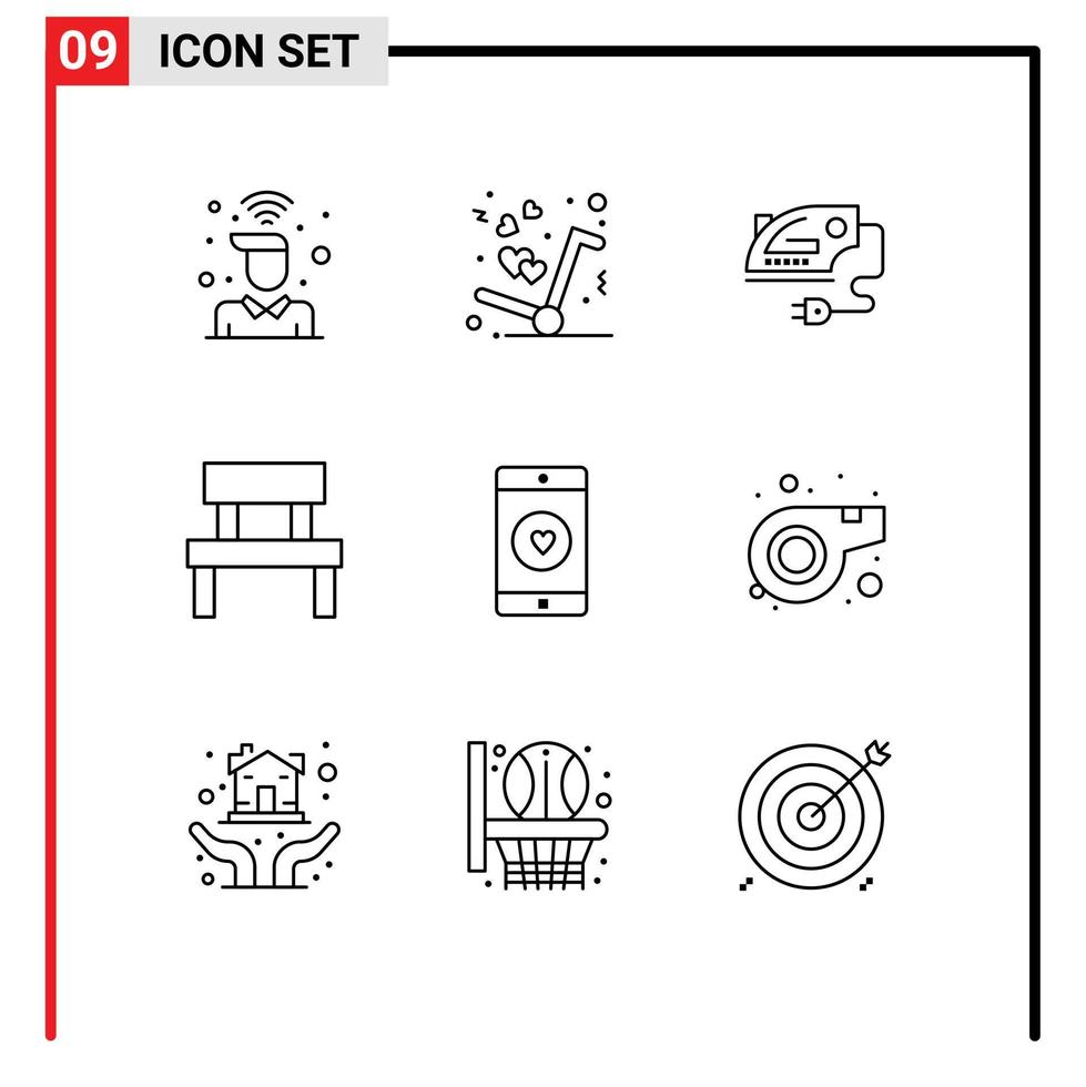Stock Vector Icon Pack of 9 Line Signs and Symbols for park garden love furniture machine Editable Vector Design Elements