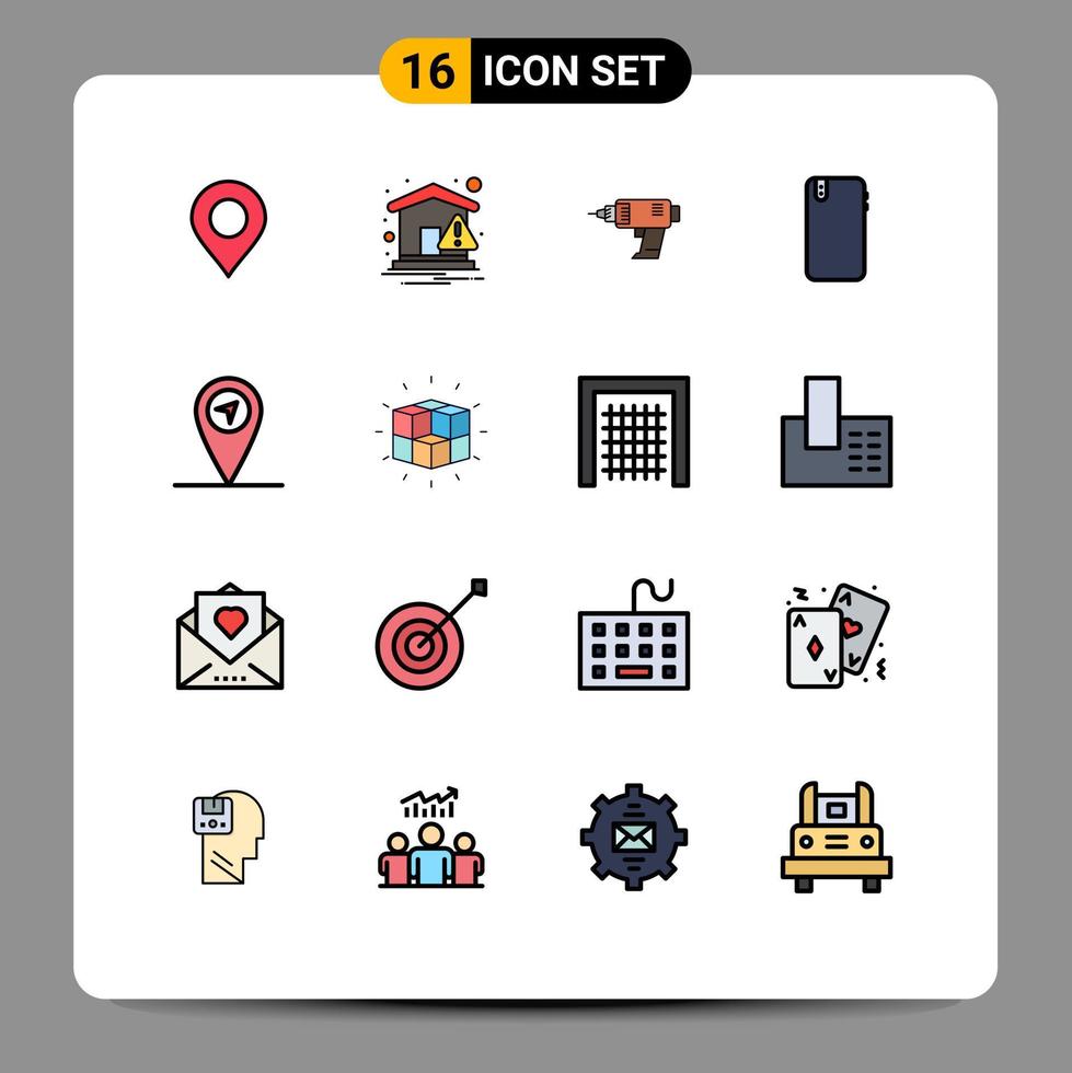 Universal Icon Symbols Group of 16 Modern Flat Color Filled Lines of back mobile drill smart phone electronics Editable Creative Vector Design Elements