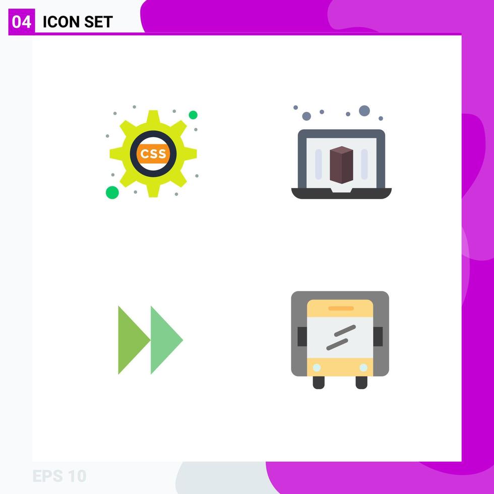 conjunto de 4 iconos planos vectoriales en cuadrícula para video en cascada css control de engranajes elementos de diseño vectorial editables de camiones rápidos vector