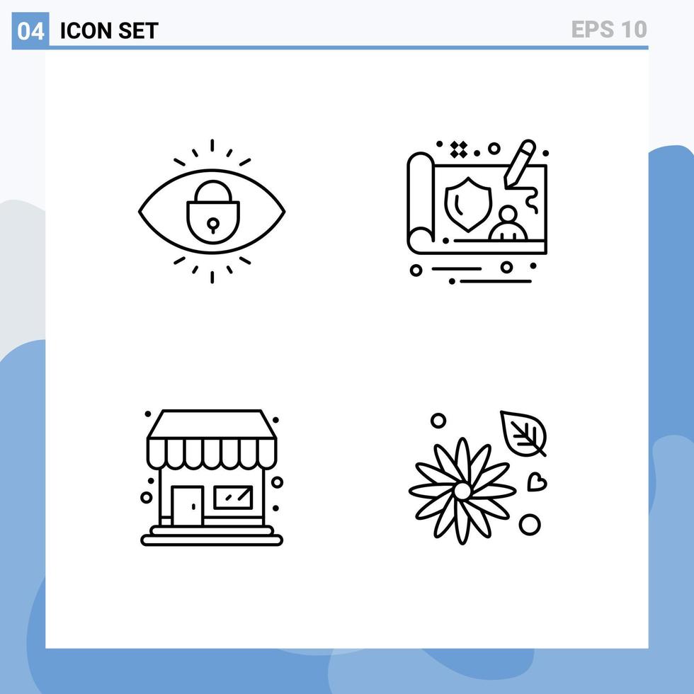 Set of 4 Modern UI Icons Symbols Signs for eye supermarket lock gdpr buttercup Editable Vector Design Elements