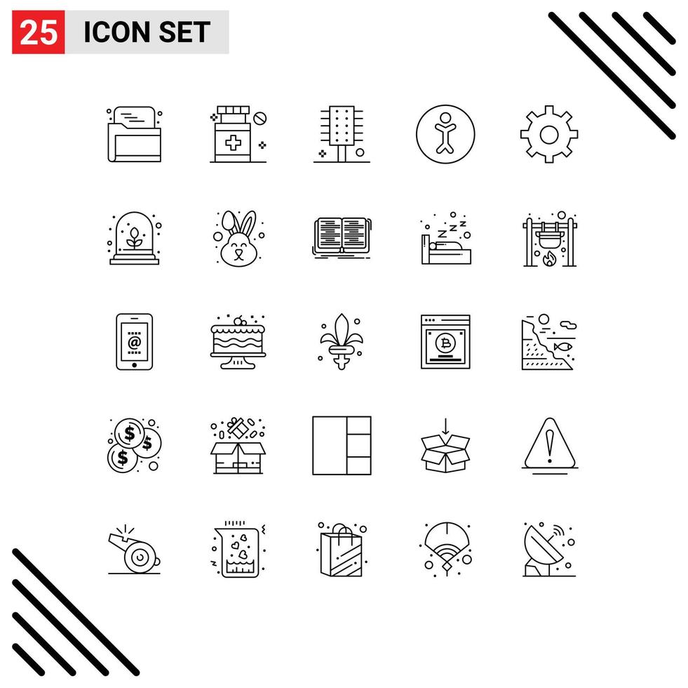 Set of 25 Modern UI Icons Symbols Signs for setting gear comb person accessibility Editable Vector Design Elements