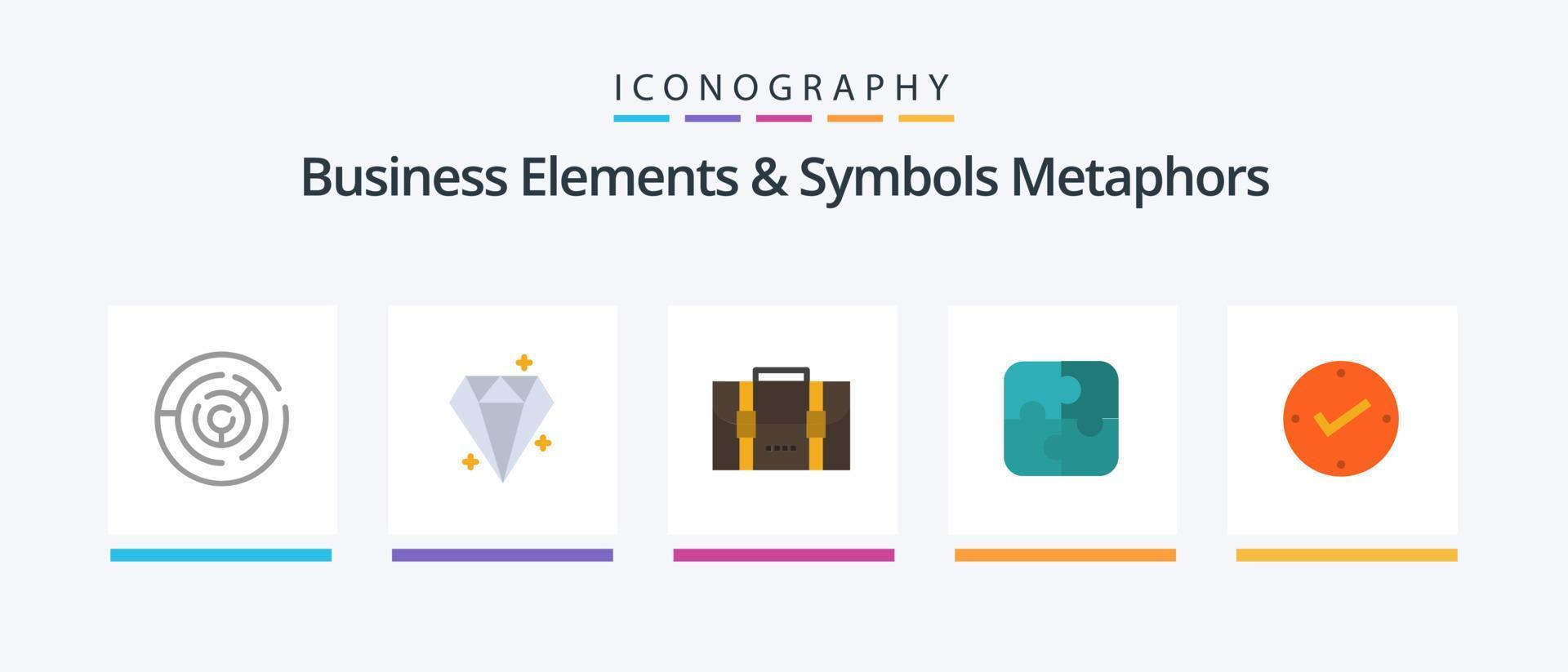 Business Elements And Symbols Metaphors Flat 5 Icon Pack Including open. strategy. prize. parts. office. Creative Icons Design vector