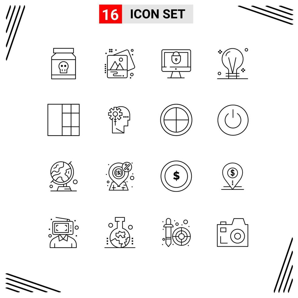 Set of 16 Commercial Outlines pack for idea creativity art concept security Editable Vector Design Elements