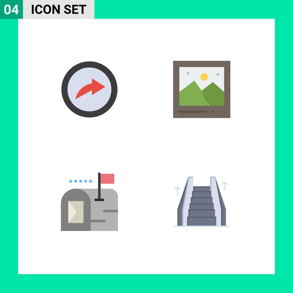 conjunto de iconos planos de interfaz móvil de 4 pictogramas de elementos de diseño vectorial editables del ascensor de imagen de cámara de buzón de exportación vector