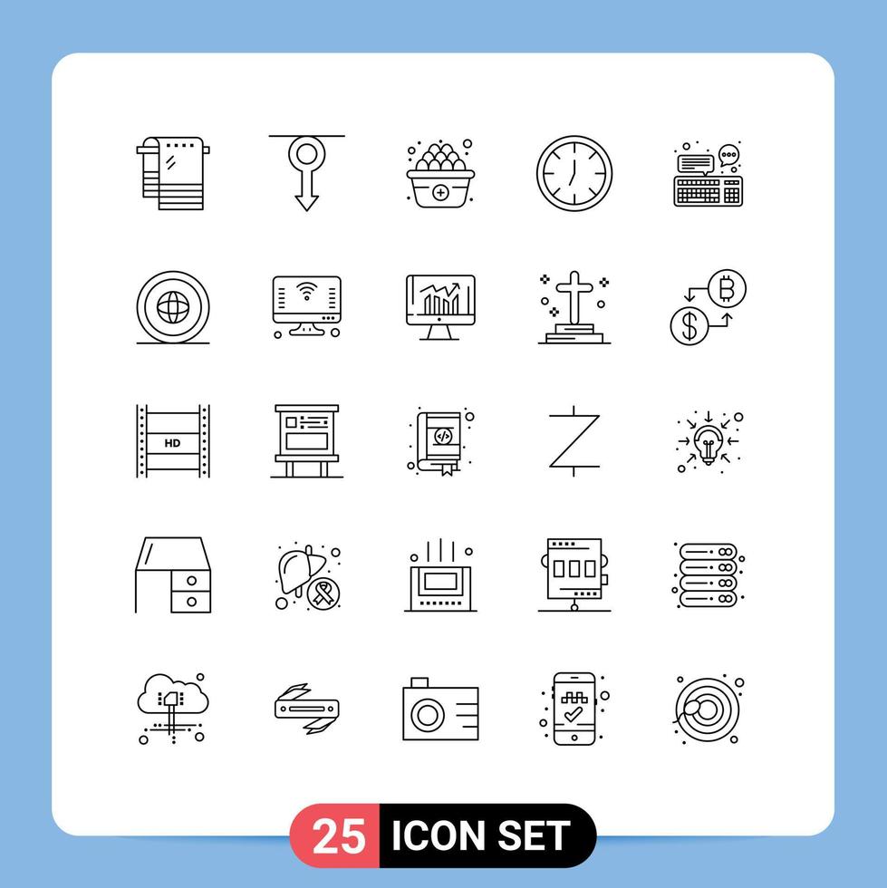 Pictogram Set of 25 Simple Lines of device chat men wall clock Editable Vector Design Elements