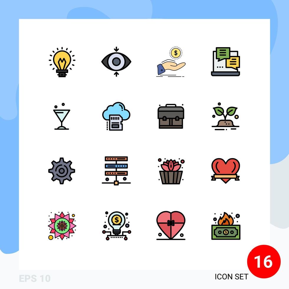 paquete de iconos de vectores de stock de 16 signos y símbolos de línea para el desarrollo de scripts de retiro de efectivo web de bebidas elementos de diseño de vectores creativos editables