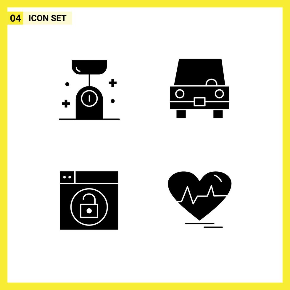 Mobile Interface Solid Glyph Set of 4 Pictograms of balance vehicles kitchen taxi design Editable Vector Design Elements