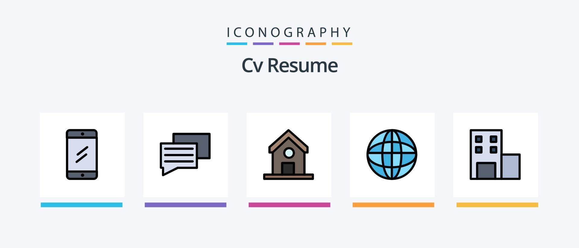 línea de currículum cv llena paquete de 5 íconos que incluye . estudiar . estudiar. educación . trofeo. diseño de iconos creativos vector