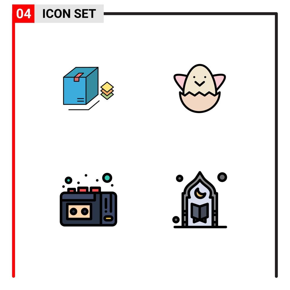 paquete de iconos vectoriales de stock de 4 signos y símbolos de línea para elementos de diseño de vectores editables musulmanes de resorte de paquete de cinta vhs de caja