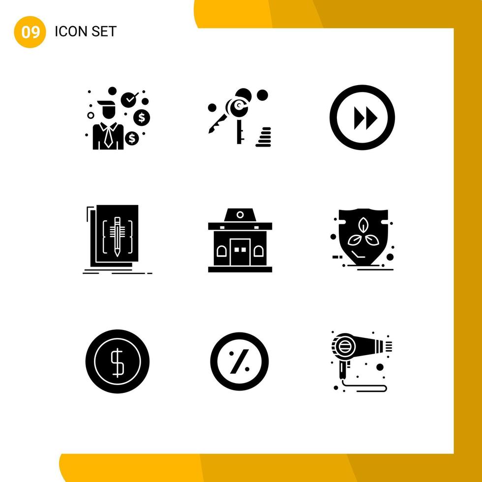 Set of 9 Vector Solid Glyphs on Grid for office program media language edit Editable Vector Design Elements