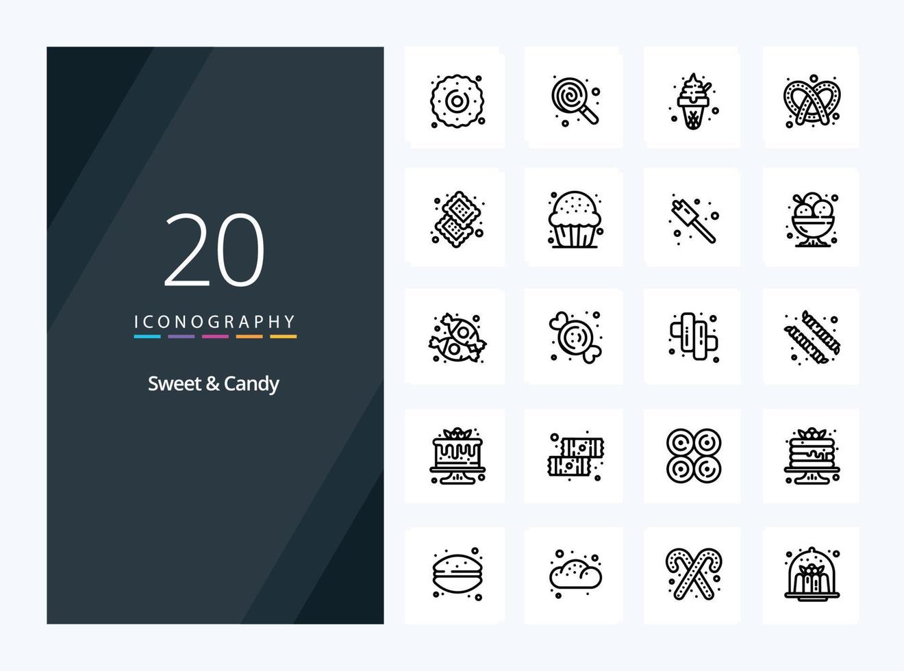 20 Sweet And Candy Outline icon for presentation vector