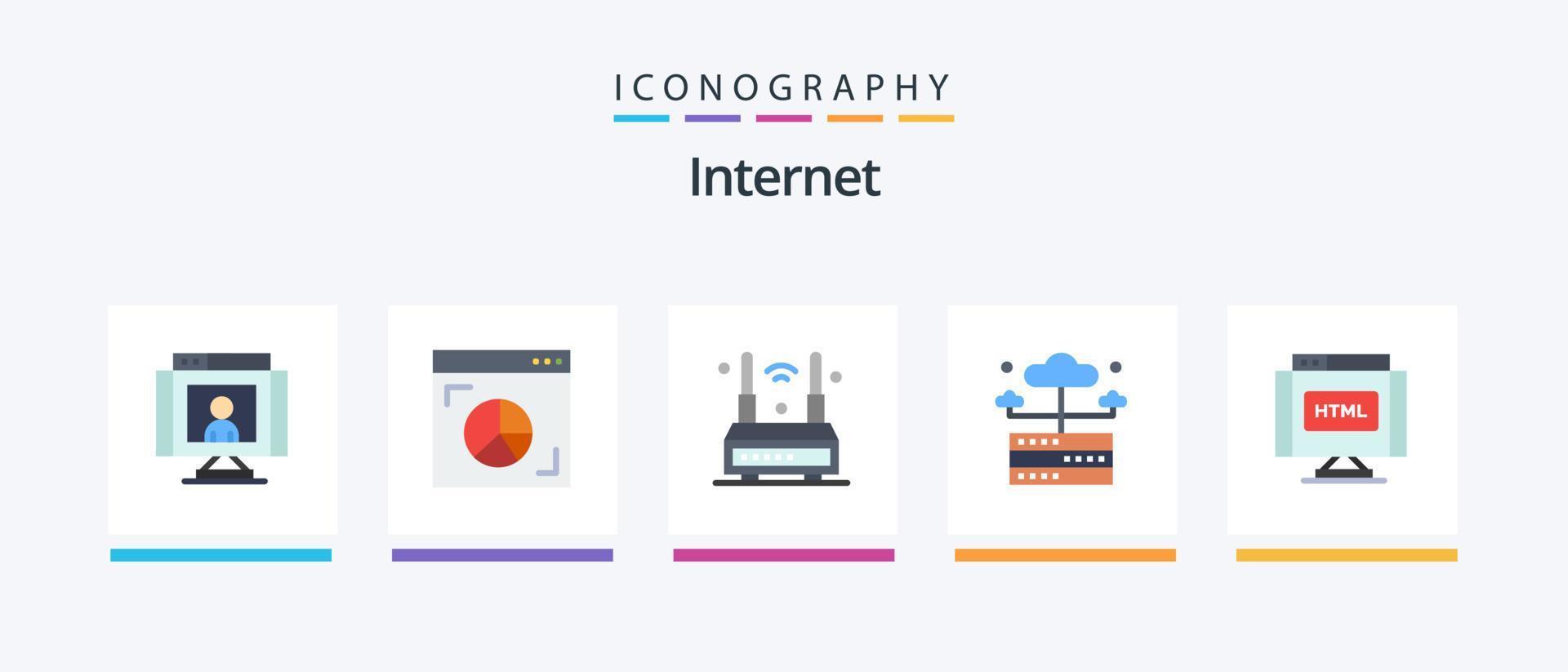Internet Flat 5 Icon Pack Including server. hosting. marketing. database. wifi. Creative Icons Design vector