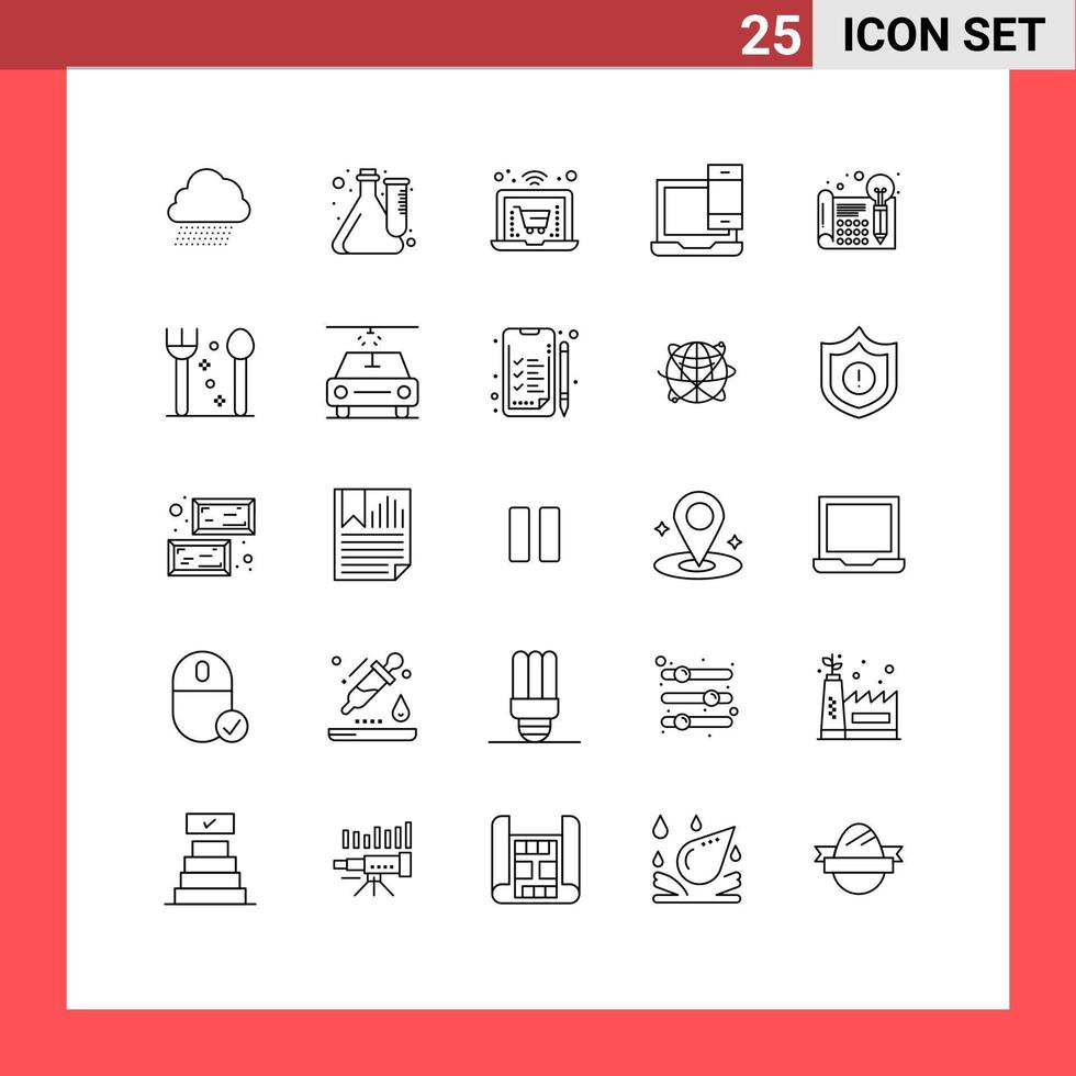 Pack of 25 creative Lines of creative macbook laboratory laptop computer Editable Vector Design Elements
