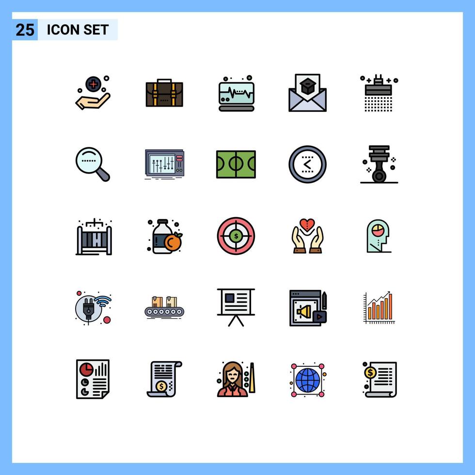 paquete de 25 modernos signos y símbolos de colores planos de línea llena para medios de impresión web, como elementos de diseño de vectores editables de correo electrónico de carta de monitor de baño de ducha