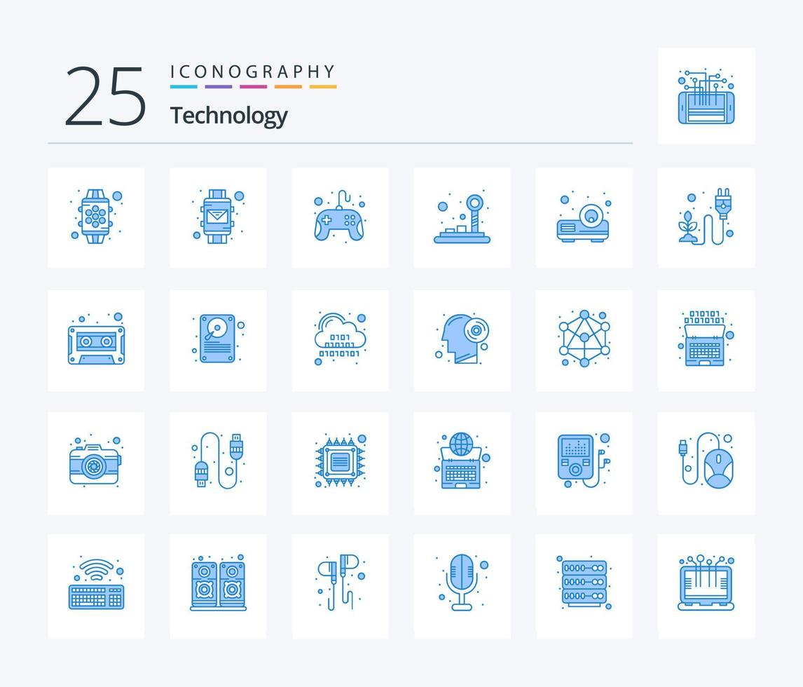 Technology 25 Blue Color icon pack including presentation. joystick. control pad. game. control vector