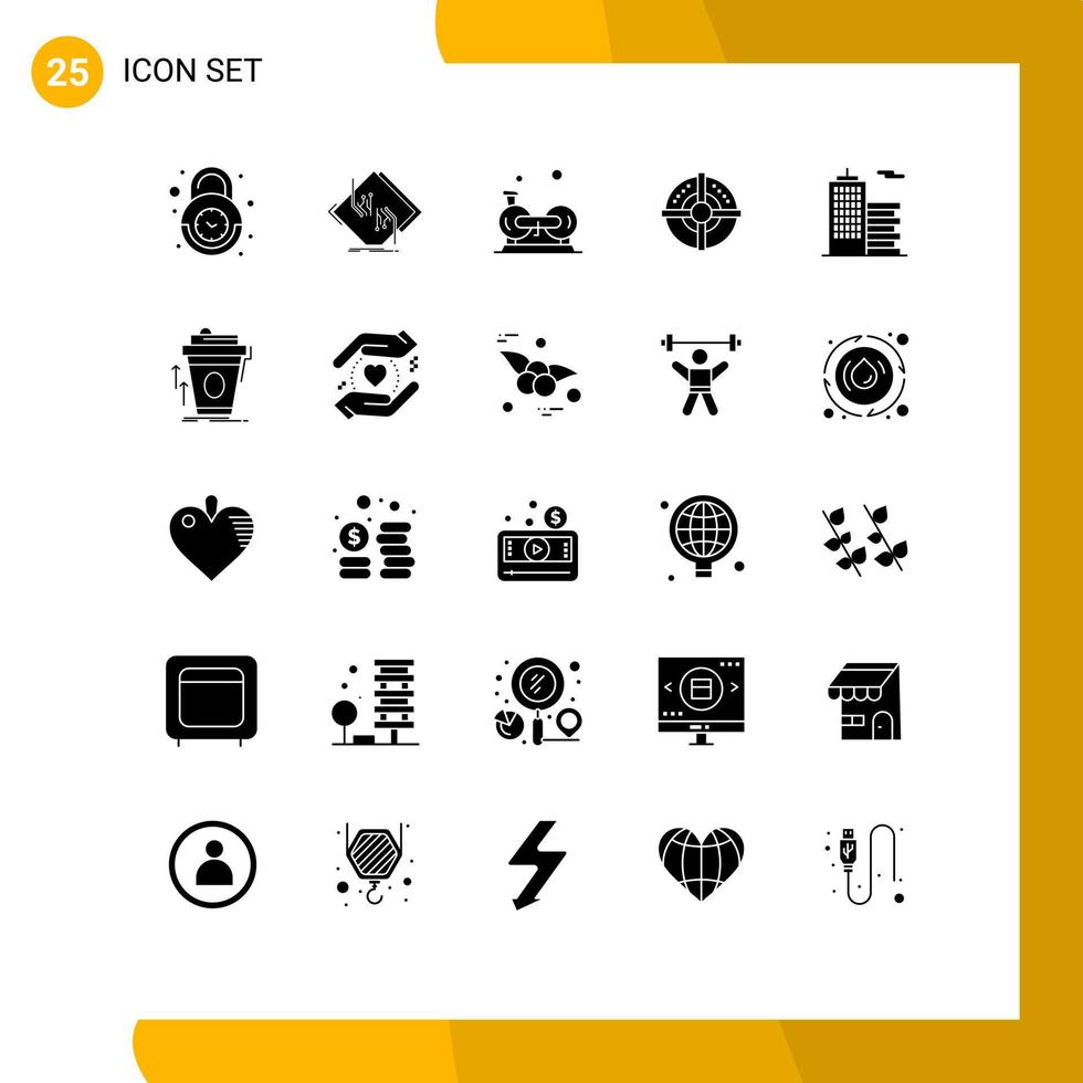 Modern Set of 25 Solid Glyphs and symbols such as strategy target network cardio fitness Editable Vector Design Elements