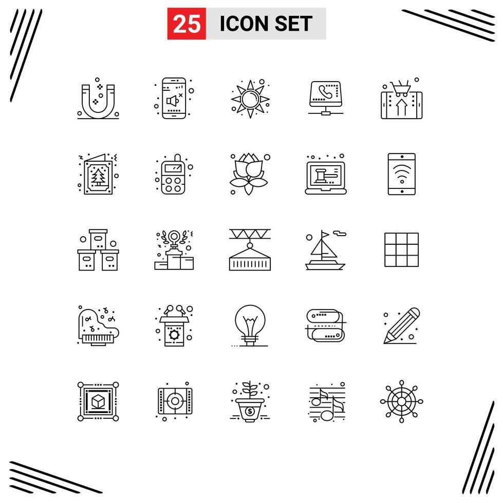 25 Universal Line Signs Symbols of mobile online control help call Editable Vector Design Elements
