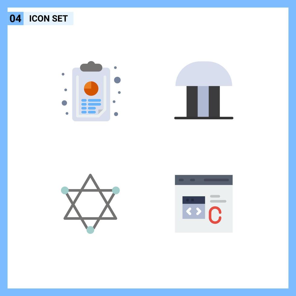 paquete de 4 iconos planos modernos, signos y símbolos para medios de impresión web, como el informe anual, el gráfico de figuras, el edificio de la corte, el espacio, los elementos de diseño vectorial editables vector