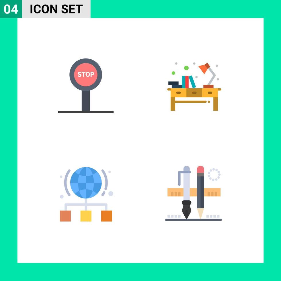 símbolos de iconos universales grupo de 4 iconos planos modernos de elementos de diseño vectorial editables de red de oficina de escritorio de internet de tablero vector