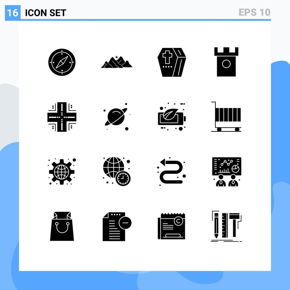 Set of 16 Modern UI Icons Symbols Signs for hills castle scene ancient scary Editable Vector Design Elements