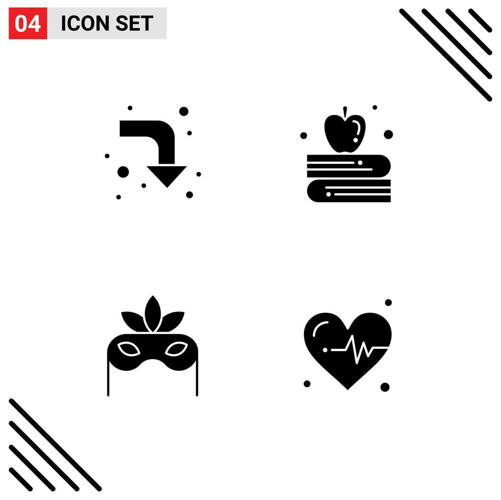 Universal Icon Symbols Group of 4 Modern Solid Glyphs of arrows medical apple education costume heartbeat Editable Vector Design Elements