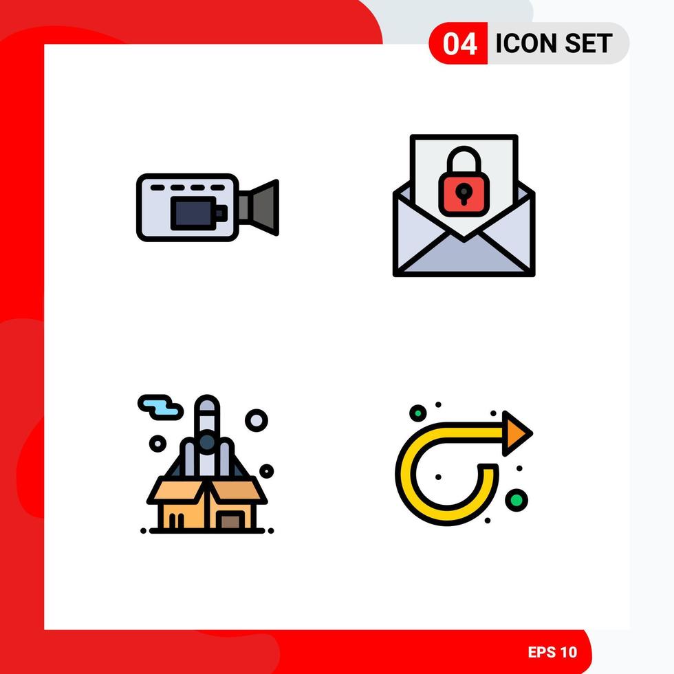Stock Vector Icon Pack of 4 Line Signs and Symbols for cam rocket communication lock arrow Editable Vector Design Elements