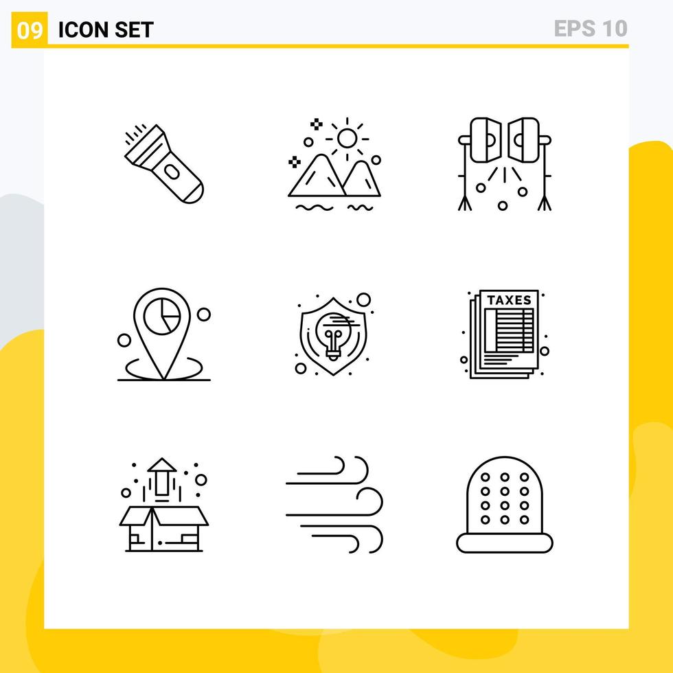 Editable Vector Line Pack of 9 Simple Outlines of place graph summer data studio lightning Editable Vector Design Elements