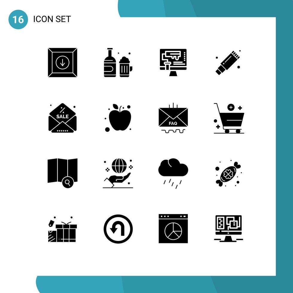 16 User Interface Solid Glyph Pack of modern Signs and Symbols of sale stationary design rubber remove Editable Vector Design Elements