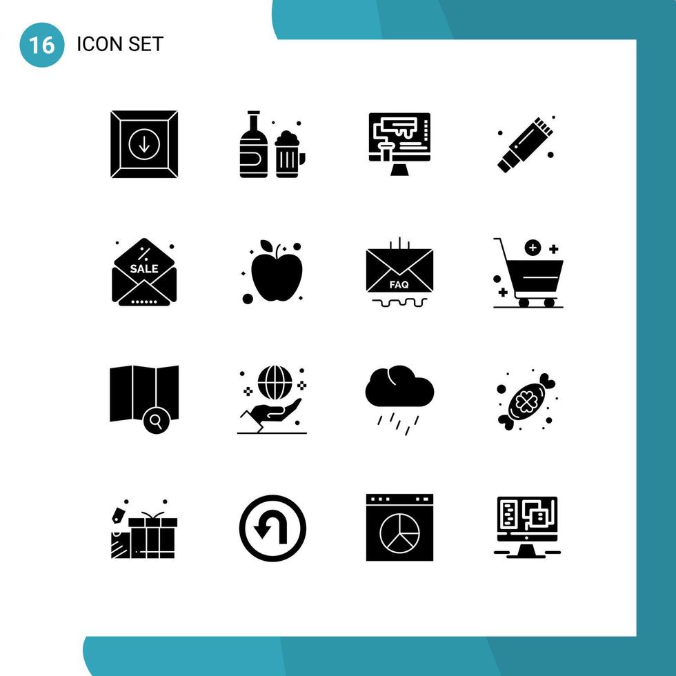 Paquete de glifos sólidos de 16 interfaces de usuario de signos y símbolos modernos de caucho de diseño estacionario de venta eliminar elementos de diseño vectorial editables vector