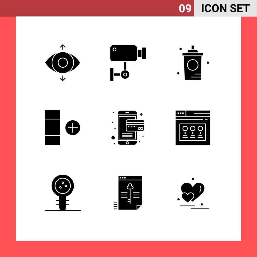 Set of 9 Vector Solid Glyphs on Grid for online table coffee new shop Editable Vector Design Elements