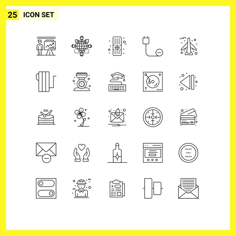 Universal Icon Symbols Group of 25 Modern Lines of power devices operation cord tv Editable Vector Design Elements