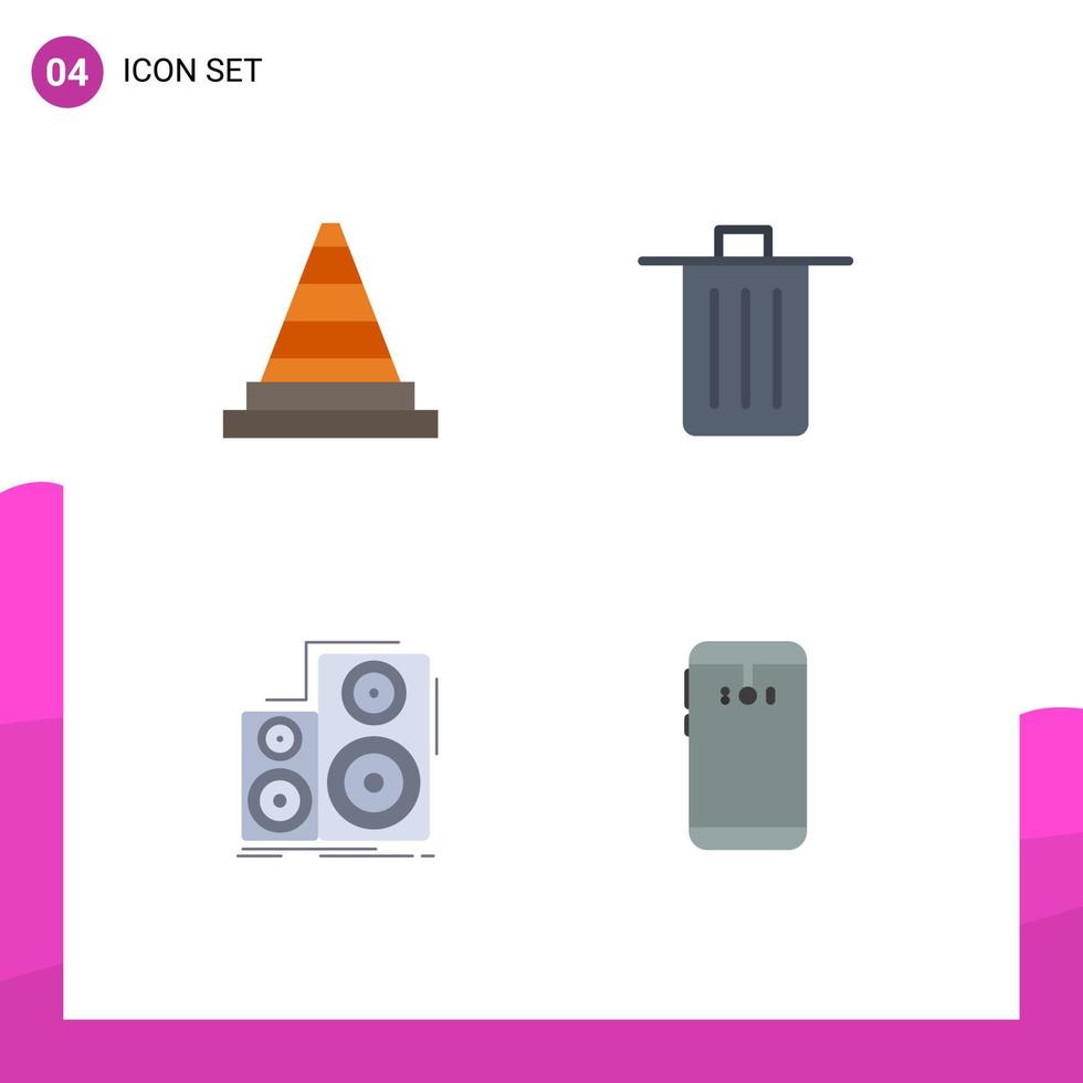 4 User Interface Flat Icon Pack of modern Signs and Symbols of cone audio tools delete monitor Editable Vector Design Elements