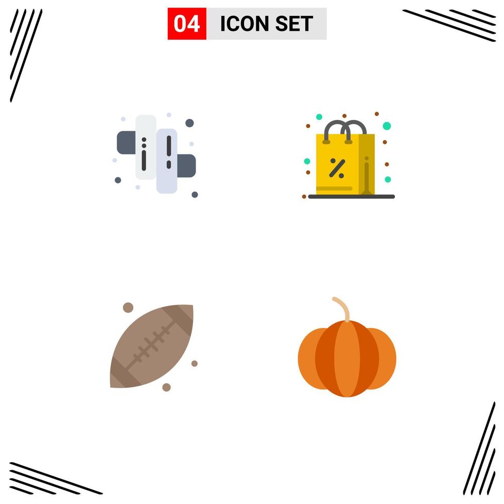 Set of 4 Commercial Flat Icons pack for camping sport discount shopping pumpkin Editable Vector Design Elements