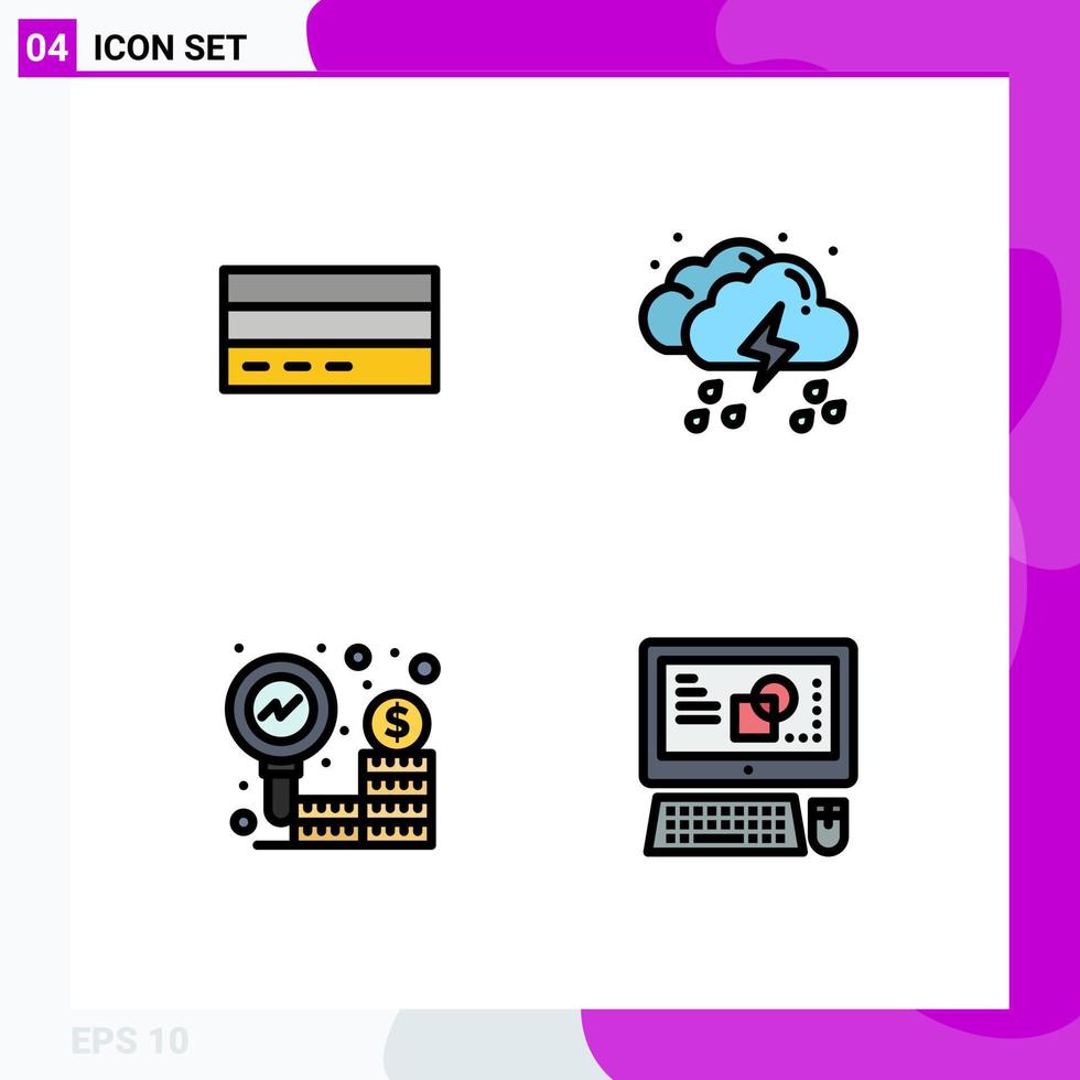 4 Universal Filledline Flat Color Signs Symbols of business weather finance cloud business Editable Vector Design Elements